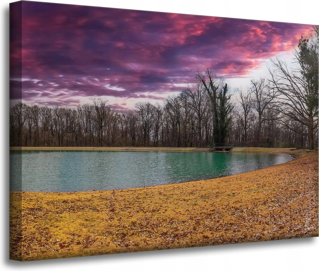 Vászonkép Lila ég tó fák Ősz 70x50 cm