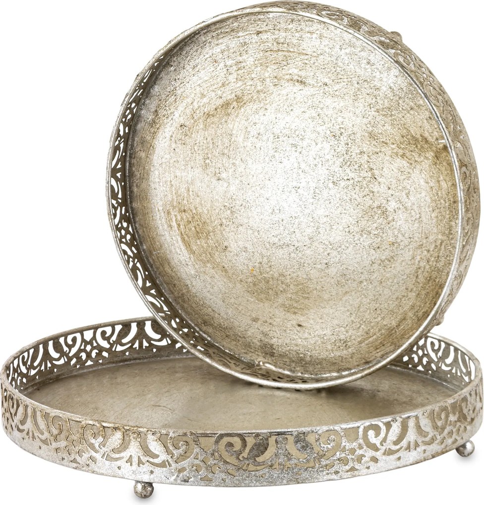 Dekorációs tálca Arany Ezüst Retro Kerek Szett 2 db