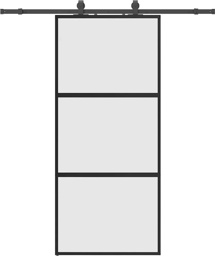 vidaXL fekete edzett üveg tolóajtó fémszerelék szettel 90x205 cm