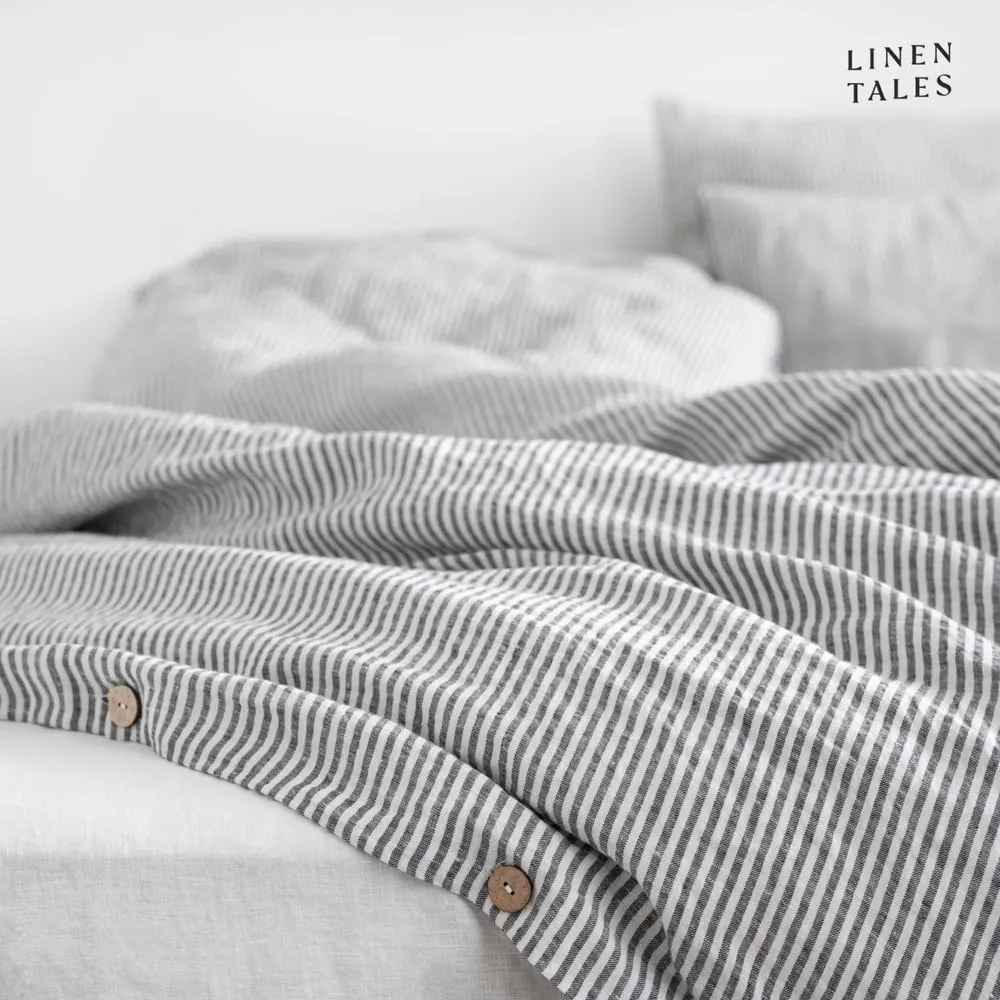 Fekete-fehér kétszemélyes-hosszabbított len ágyneműhuzat 200x220 cm – Linen Tales