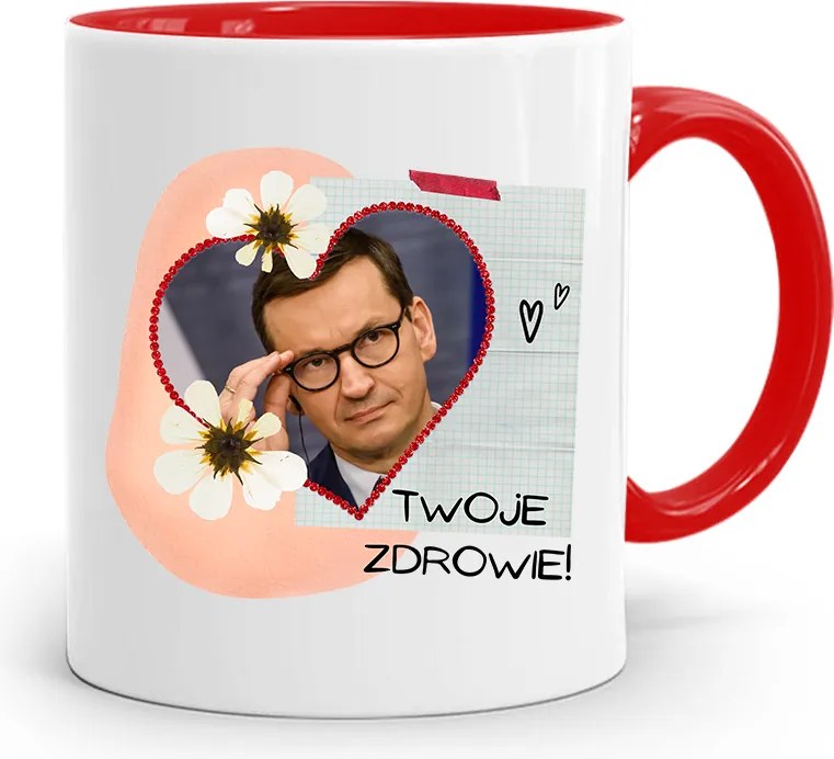 Piros Politikus Bögre Mateusz Morawiecki Miniszterelnök fényképes nyomtatással