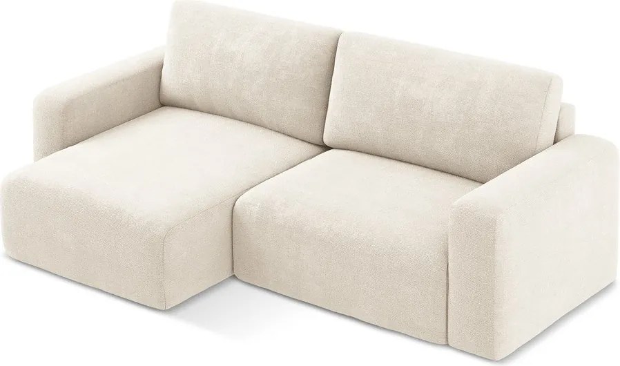 Krémszínű zsenília kinyitható-tárolóhelyes sarokkanapé (bal oldali-heverő résszel) Kona – Makamii