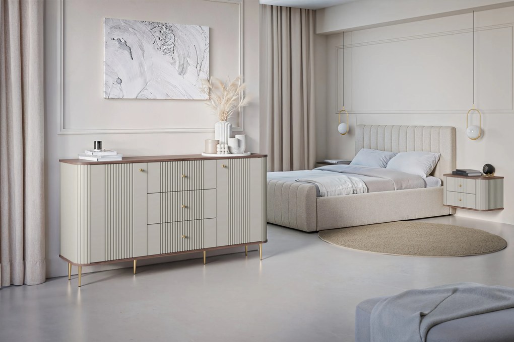 Vesper komód 160 cm fiókokkal - kasmír / dió / arany lábak