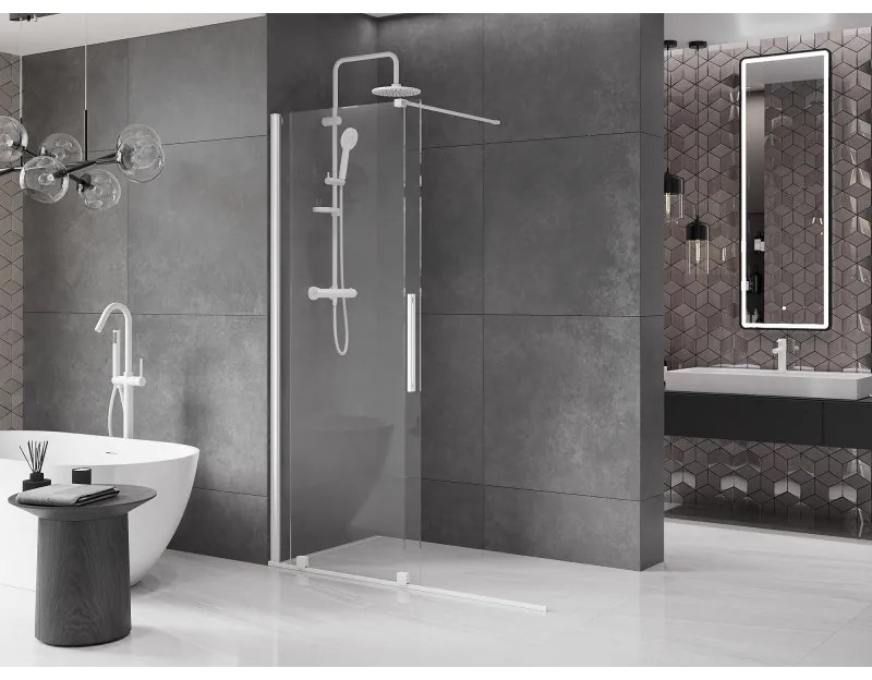 Mexen Velar, tolóajtó a nyílásba Walk-In típus 150 cm, 8 mm átlátszó üveg, fehér, 871-150-000-03-20