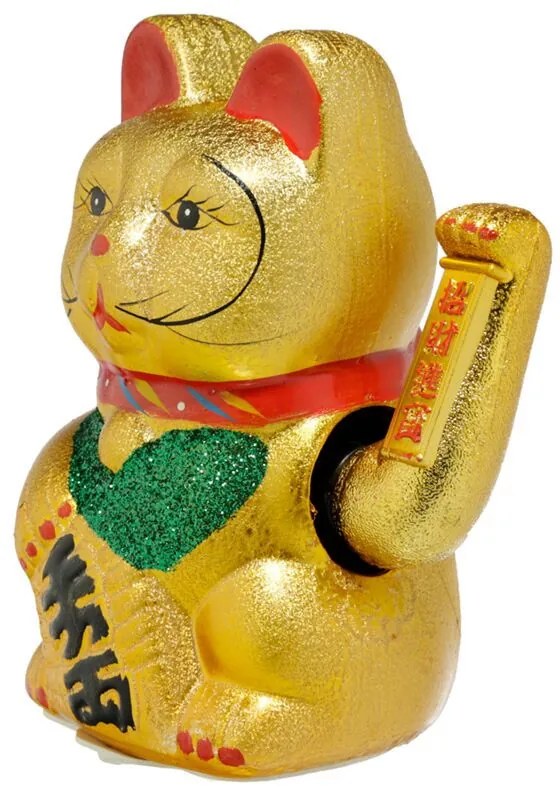 Maneki Neko Szerencsehozó Kerámia Macska, Integető Cica - 21cm