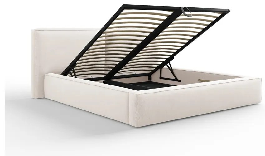 Bézs kárpitozott franciaágy tárolóhellyel, ágyráccsal 140x200 cm Arendal – Cosmopolitan Design