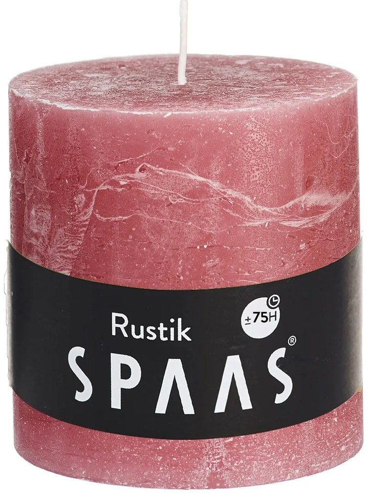 SPAAS Gyertyás henger rusztikus 10x10cm piros-rózsaszín gyertya