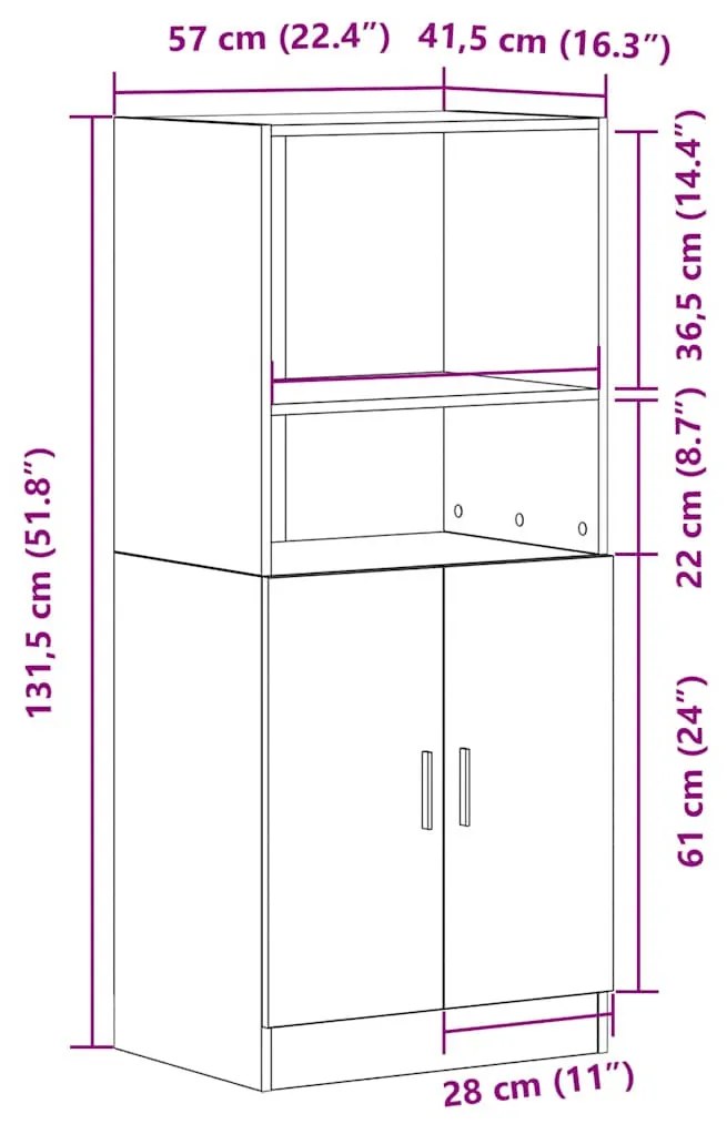 vidaXL antik fa színű szerelt fa konyhaszekrény 57x41,5x131,5 cm
