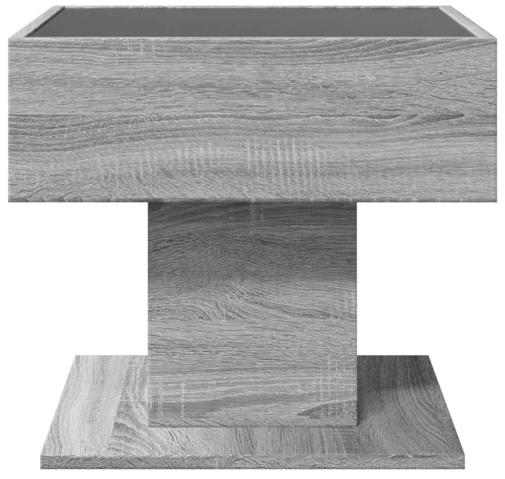 szürke sonoma szerelt fa dohányzóasztal LED-del 50 x 50 x 45 cm