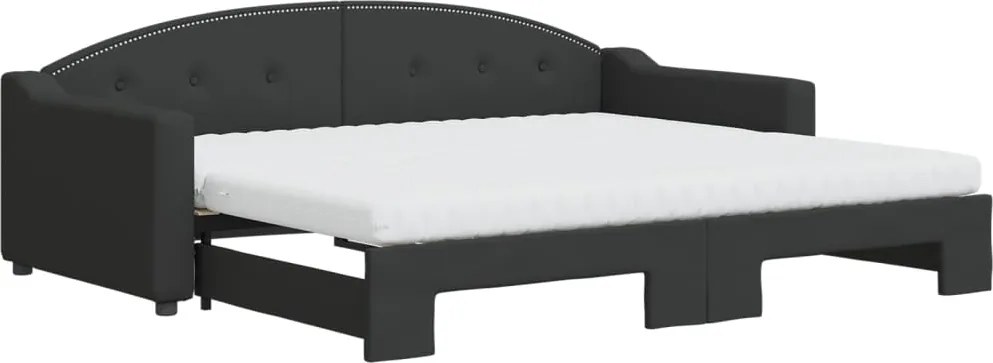 vidaXL fekete kihúzható szövet heverő matracokkal 90 x 200 cm