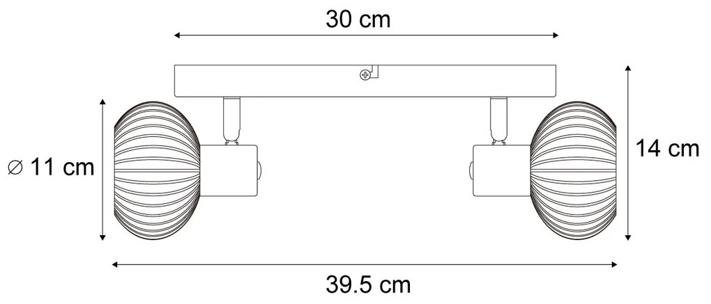 Kerek mennyezeti spotlámpa arany színű, borostyánsárga üveggel, 2 fényforrás - Teddy