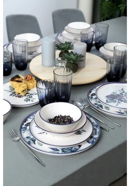 24 részes étkészlet, fehér/kék, kerámia