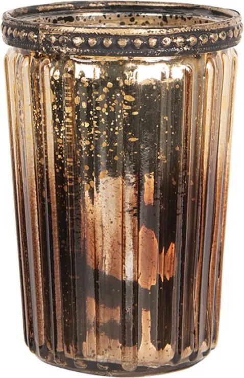 Teamécsestartó barna üvegből, fém díszítéssel 7x10 cm