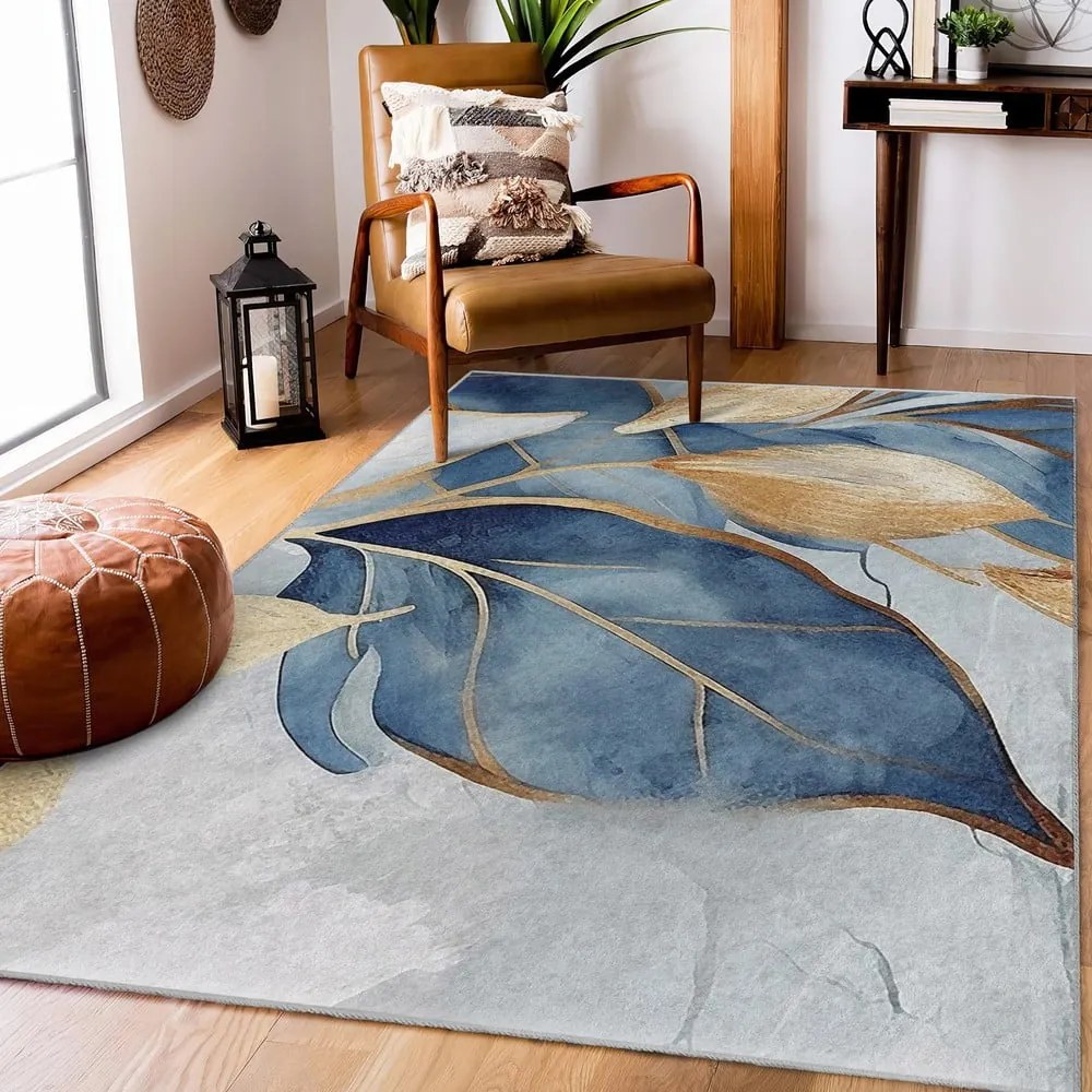 Kék-aranyszínű mosható szőnyeg 160x230 cm Golden Leaves – Mila Home