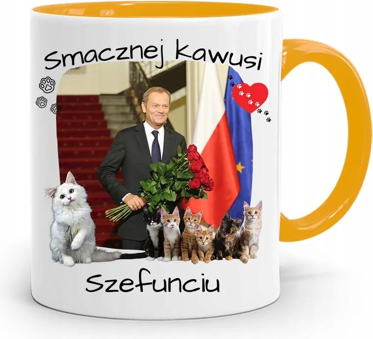 Donald Tusk Sárga Bögre Platform Ajándék fényképes nyomtatással