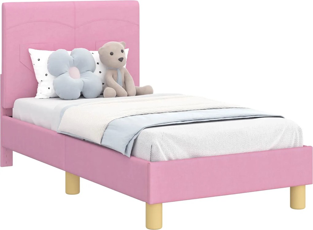 vidaXL Gyerekágy keret fejtámlával Rózsaszín 70 x 140 cm szövet