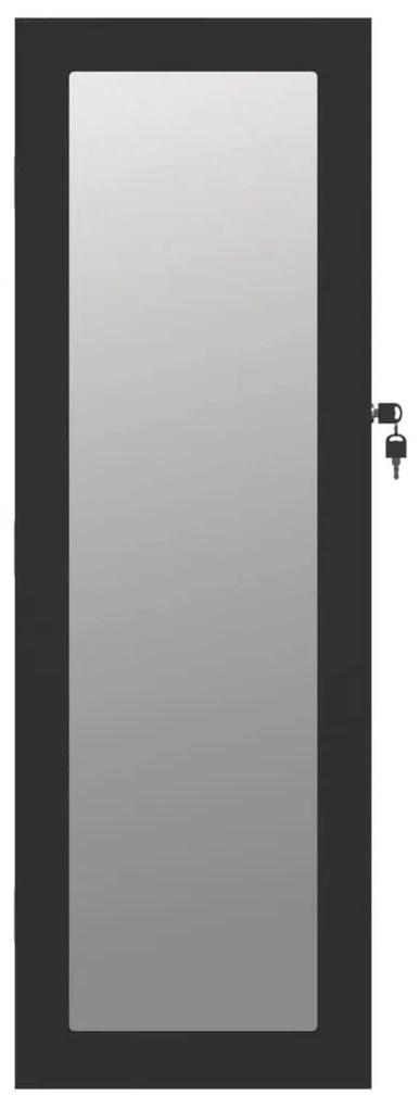 fekete falra szerelhető tükrös ékszerszekrény 30x8,5x90 cm