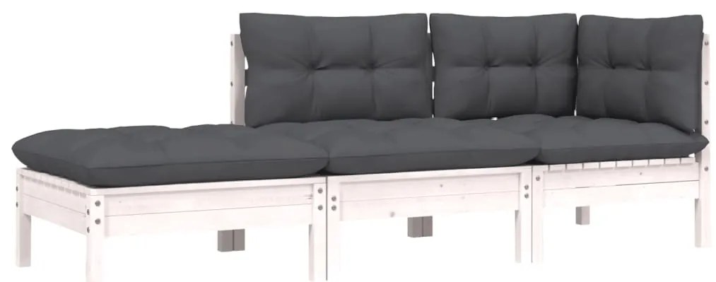 vidaXL 3 részes fehér tömör fenyőfa kerti ülőgarnitúra párnákkal