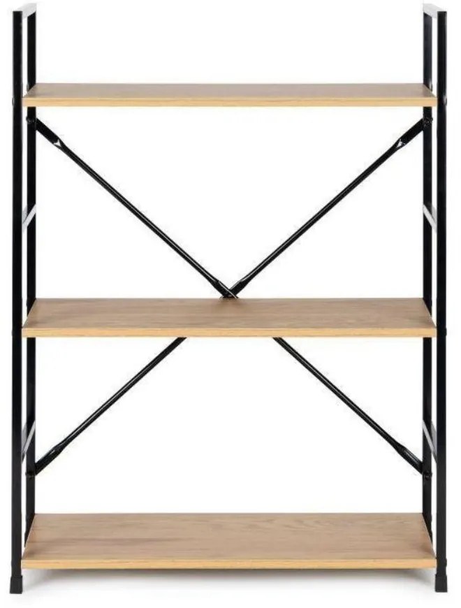 Nyitott könyvespolc, tároló állvány fém lábakkal | 3 szintes aranytölgy | 59x80cm Intenso