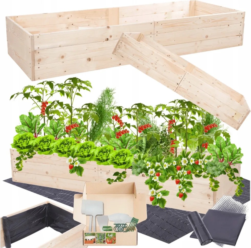 Zöldségtartó fa ágyás magasított kerti virágtartó 27x200x60