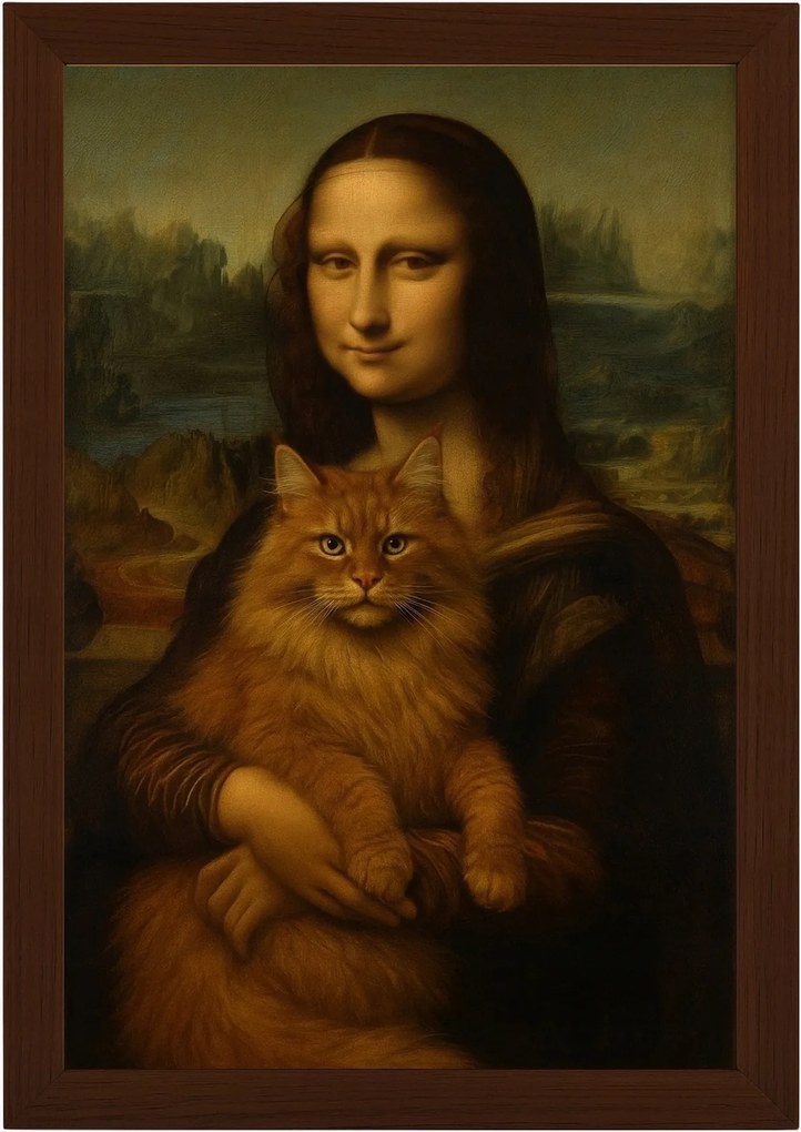 Poszter Keret Fa Da Vinci Paródia Mona Róka Gioconda Vörös Macska 40x60