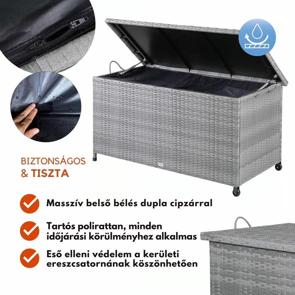 RICCO polyrattan tárolódoboz, 270L, 117x53x60cm, szürke Casaria