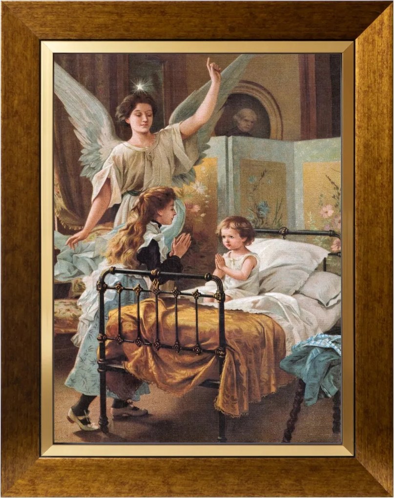 Őrangyal Vallásos Vászonkép Arany Díszített Keretben 30X40