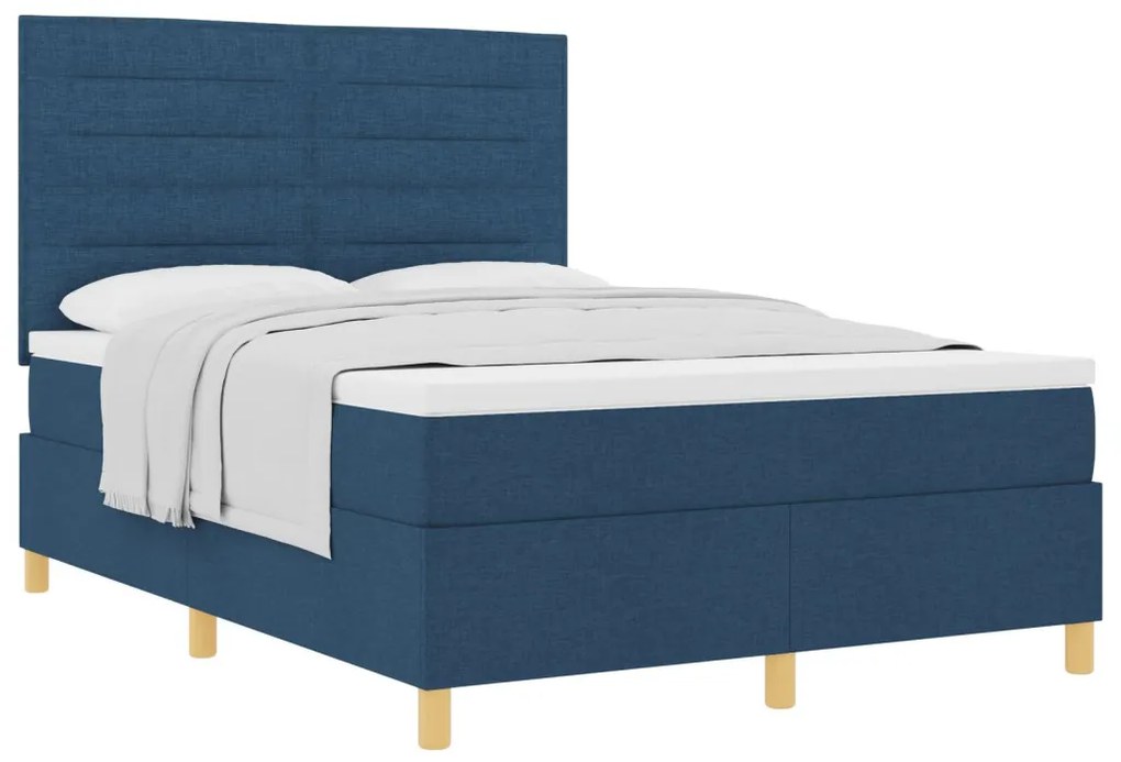 Box Spring Ágy Matrac Kék 140x190 cm Szövet
