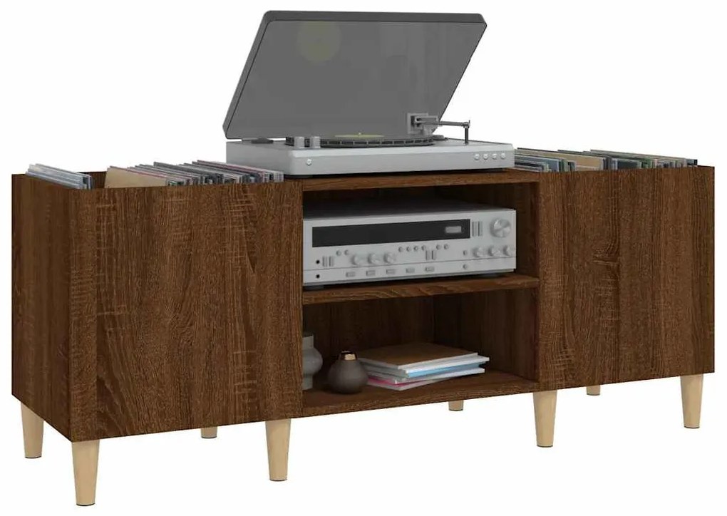 barna tölgyszínű szerelt fa hanglemezszekrény 121x38x48 cm