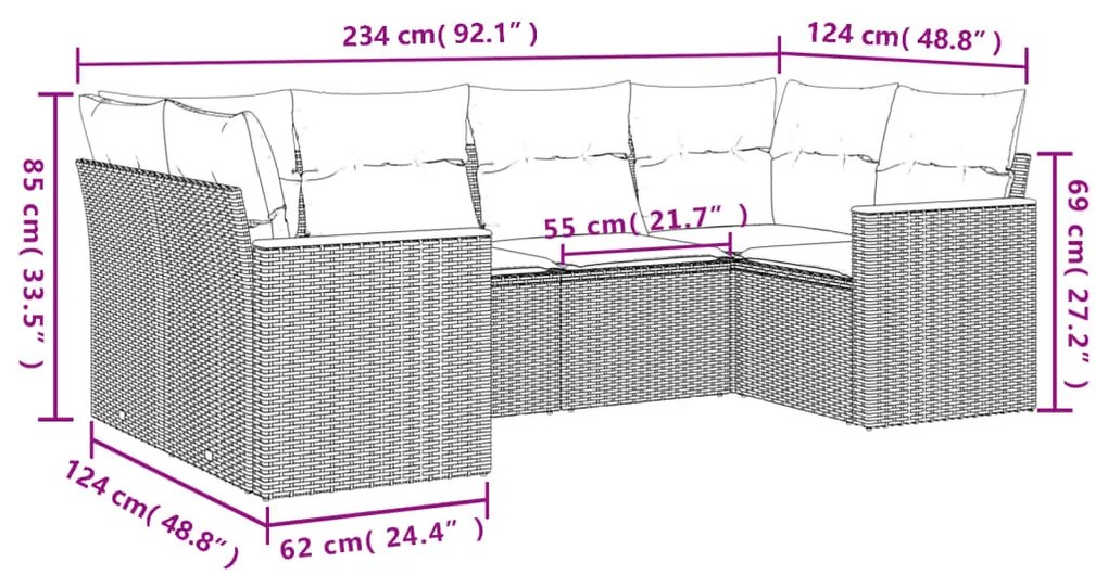 6 részes bézs polyrattan kerti ülőgarnitúra párnával