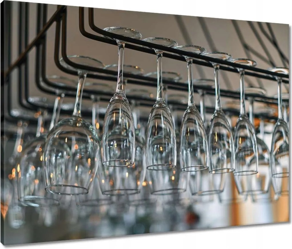 Vászonkép 80x60 Lógó poharak a bárban