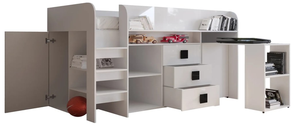 Kombinált gyerekágy 90 cm Toreno 1 (fehér + fényes fehér + fényes türkiz). 1083303