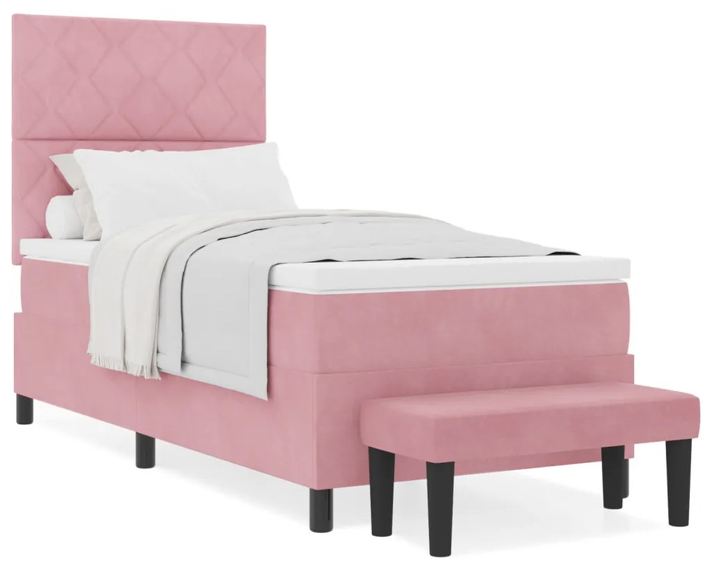 Rózsaszín Box Spring Ágy Matraccal és Pad 90x190 cm Bársony