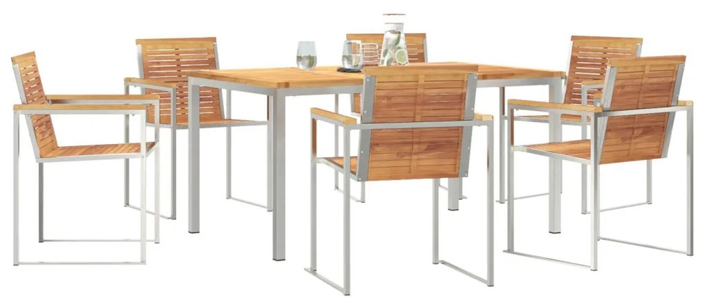 7 Részes Kerti Étkező Szett Tömör Tíkfa, Kültéri Étkezőasztal 150x90x75 cm Tömör Tíkfa