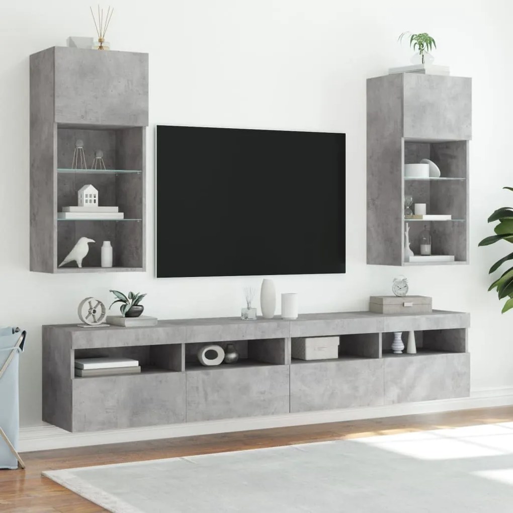 2 db betonszürke TV-szekrény LED-világítással 40,5 x 30 x 90 cm