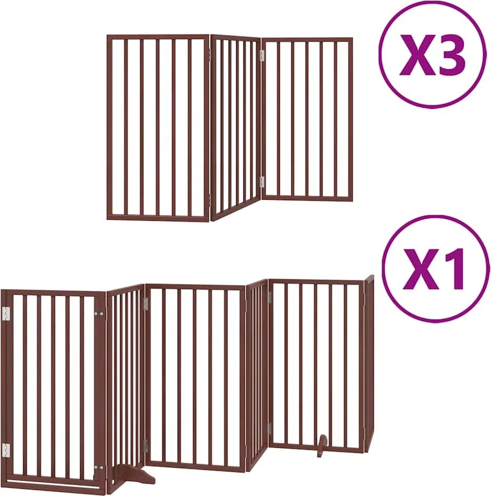 vidaXL barna nyárfa 15 paneles összecsukható kutyakapu ajtóval 750 cm