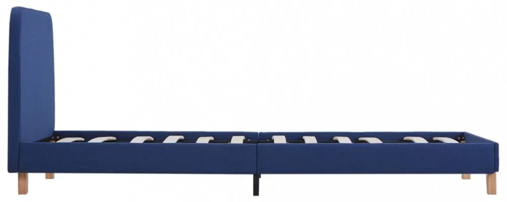 kék szövetkárpitozású ágykeret 90 x 200 cm