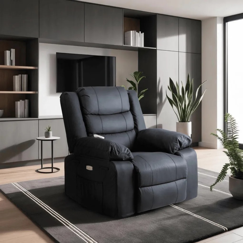 Elektromosan Vezérelhető Masszázsfunkciós Relaxfotel Fekete Színben. JASPER