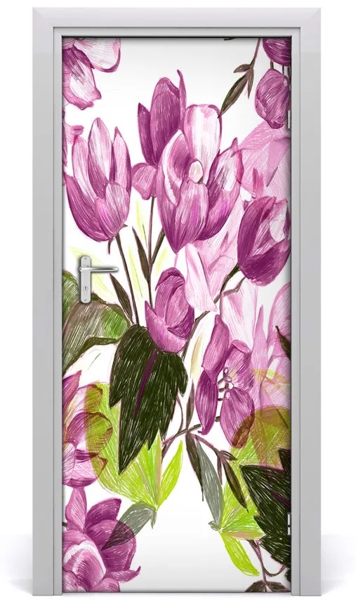 Ajtó tapéta lila virágok 75x205 cm