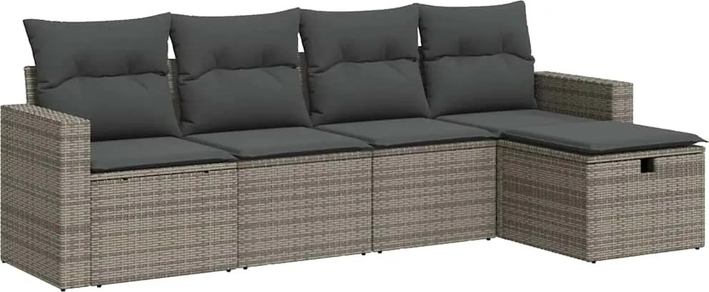 vidaXL 5 részes szürke polyrattan kerti ülőgarnitúra párnákkal