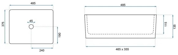 REA-U0669 - ANITA munkalapra szerelhető mosdó 37,5x48,5 cm kerámia/fényes fehér