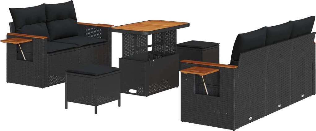 vidaXL Kerti Kanapé Szett 8 pcs Fekete Poli rattan és porfestett acél