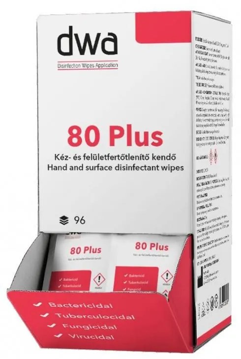 DWA 80 Plus kéz- és felületfertőtlenítő kendő 96 lap, kínáló dobozban