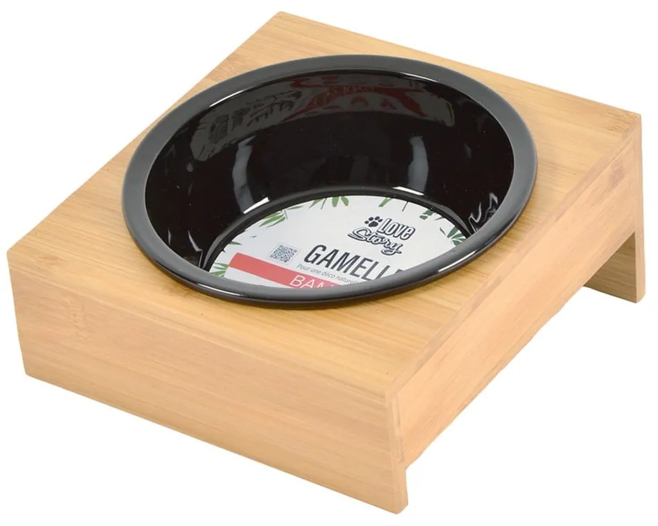 Bambusz tálka állvánnyal kutyáknak ø 16 cm – Love Story