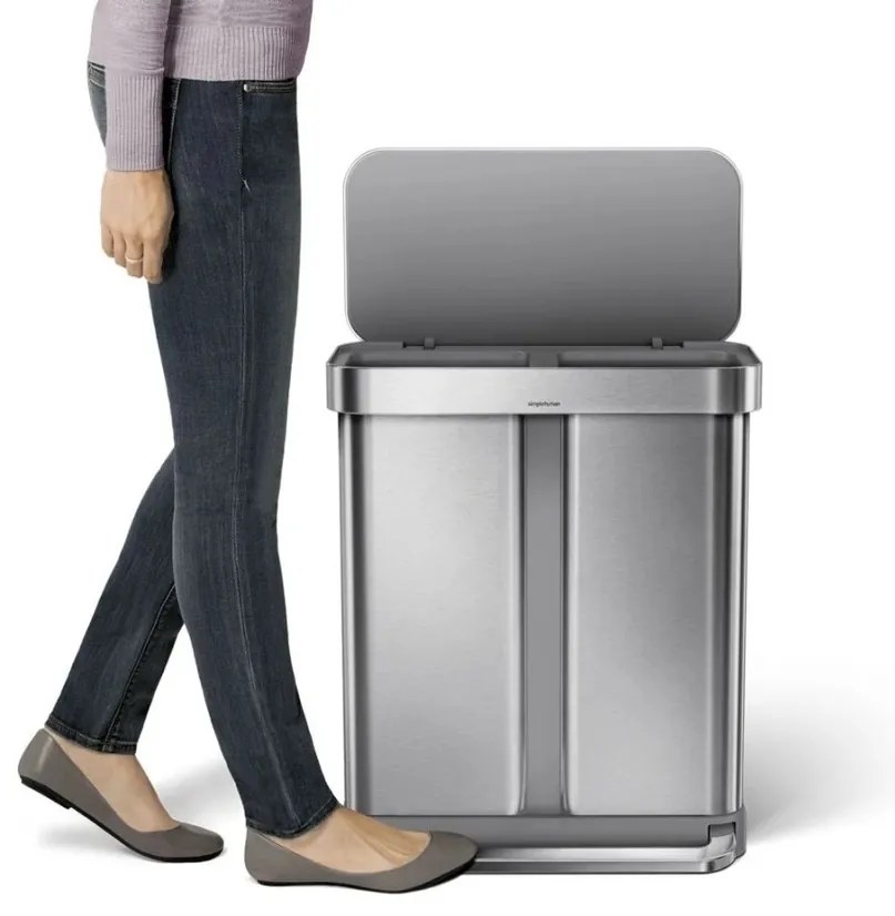 Simplehuman Pedálos szemetes szelektívhulladékgyűjtő, 58 l, csiszolt acél, FPP