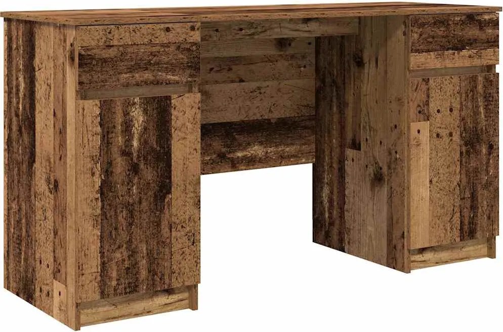 vidaXL Asztal fiókkal polcokkal Régi fa 140 x 49 x 76 cm Faanyag