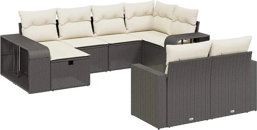 vidaXL 10 részes fekete polyrattan kerti ülőgarnitúra párnákkal