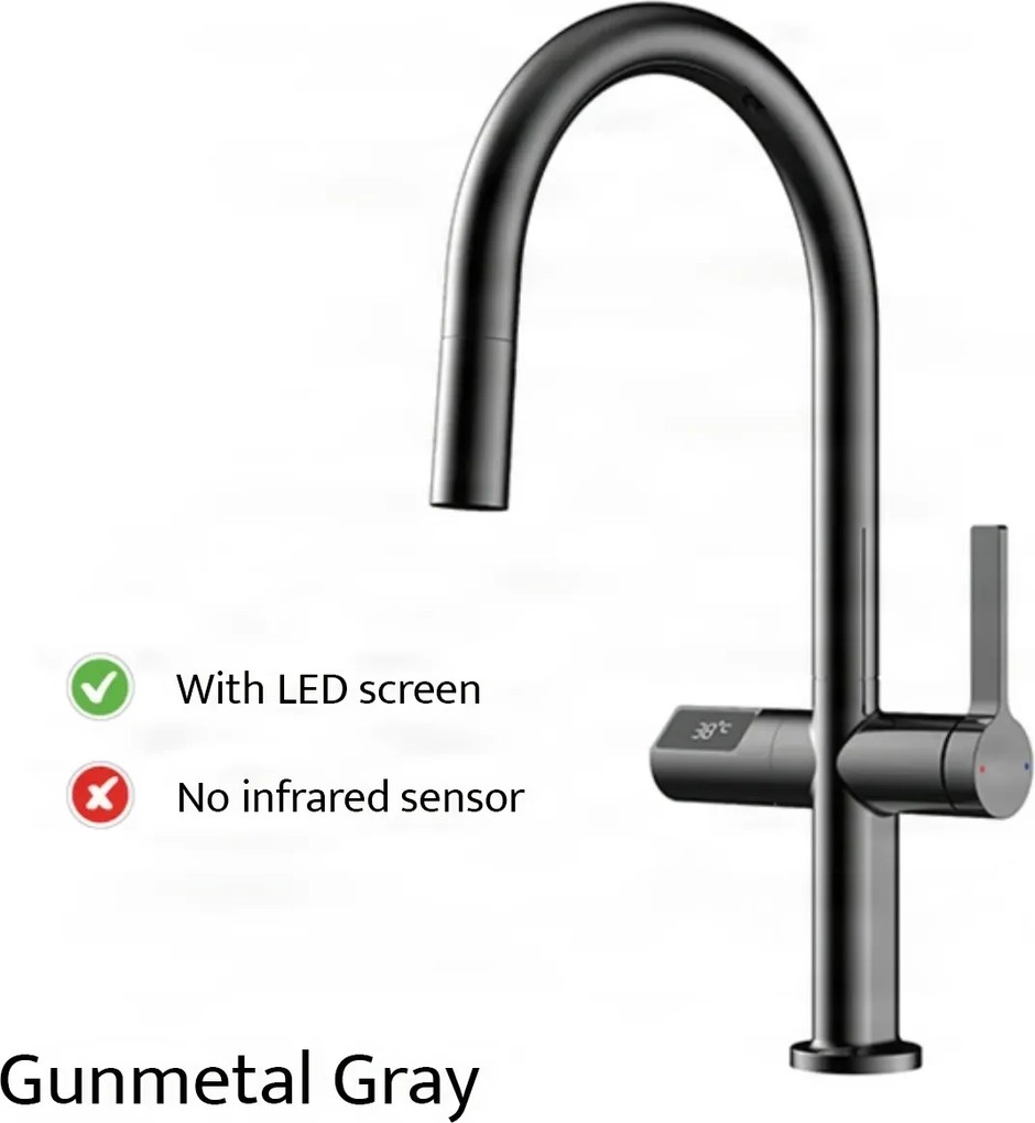 Konyhai csaptelep ELITE EDITION KSS1700 kihúzható zuhanyfejjel, LED-kijelzővel és érintésmentes érzékelővel, több színváltozatban — Szürke — Nem