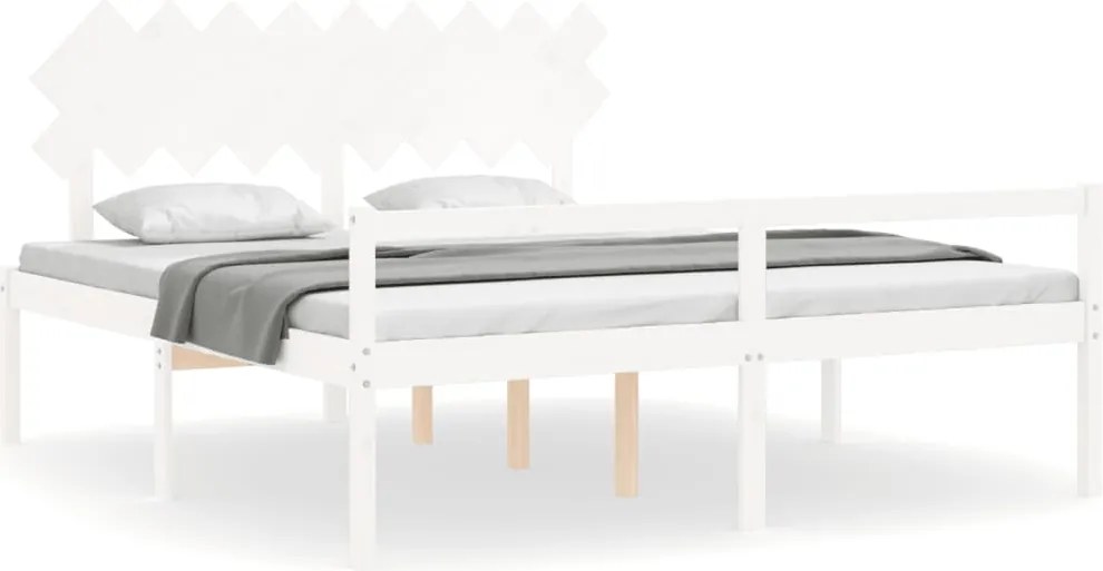 vidaXL fehér tömör fa ágy időseknek fejtámlával Super King Size