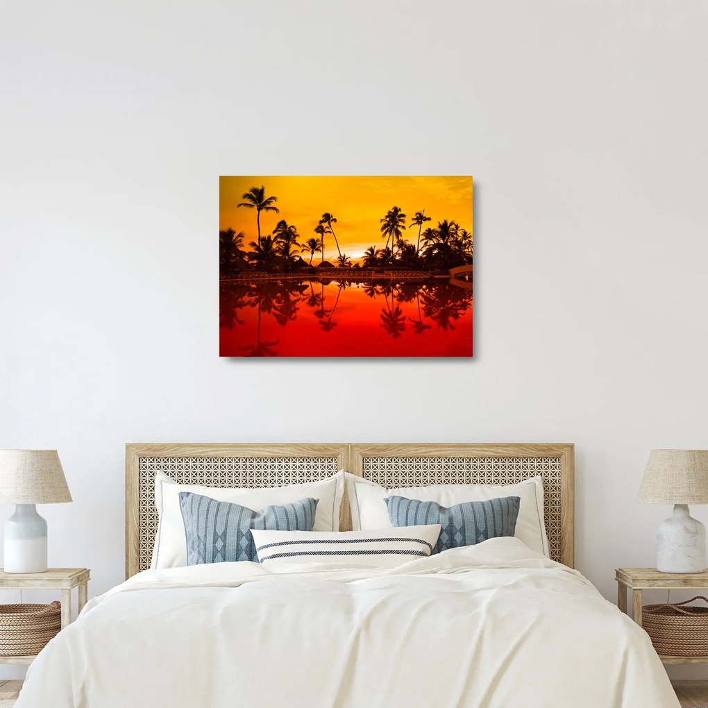Kép - naplemente az üdülőhely felett (üvegen) (70x50 cm)